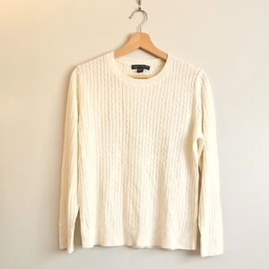 Cream Ribbed Crewneck Sweater